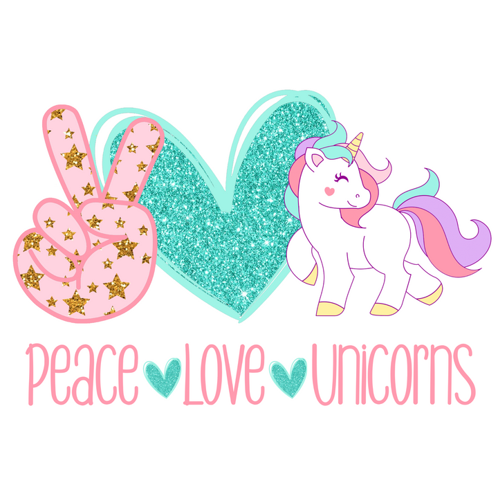 Peace, Love, Unicorns Youth Direct to Film (DTF) Transfer Pinks Tee's & Things