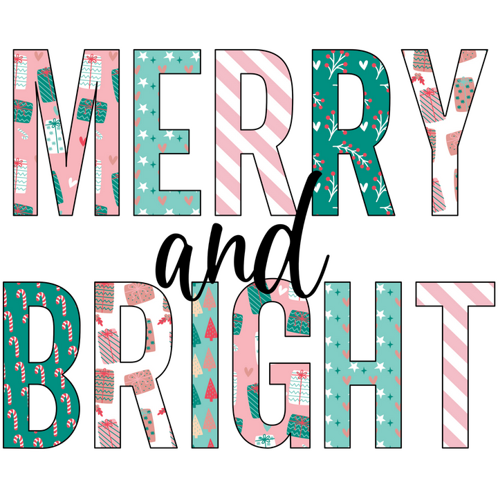 Merry and Bright (Pastel Colors) Direct to Film (DTF) Transfer Pinks Tee's & Things