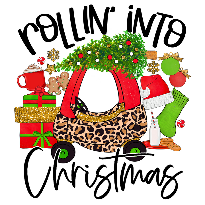 Rollin' into Christmas (Red + Cheetah) Direct to Film (DTF) Transfer Pinks Tee's & Things