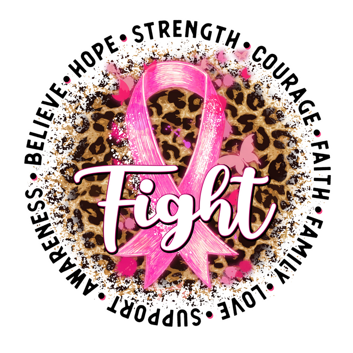 Breast Cancer Awareness Fight (Cheetah) Direct to Film (DTF) Transfer Pinks Tee's & Things