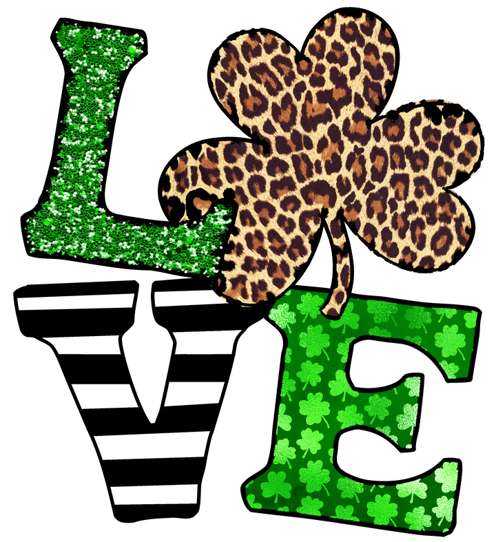 LOVE Leopard St. Patty's Day Shamrock Direct to Film (DTF) Transfer Pinks Tee's & Things