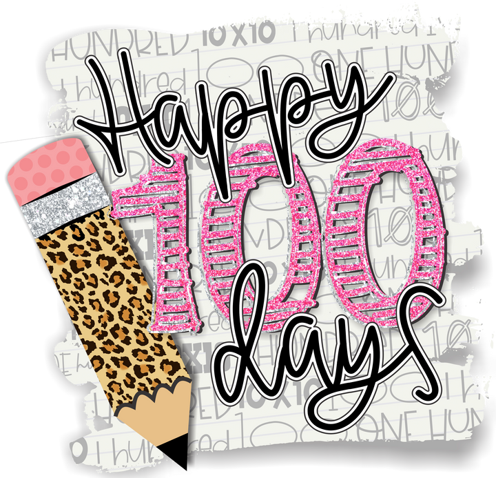 Leopard Pencil 100 days of School Direct to Film (DTF) Transfer Pinks Tee's & Things