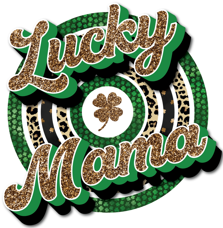 Lucky Mama St. Patrick's Day (Glitter and Cheetah) Direct to Film (DTF) Transfer Pinks Tee's & Things