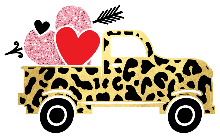 Little Leopard Truck with Hearts Youth Direct to Film (DTF) Transfer Pinks Tee's & Things