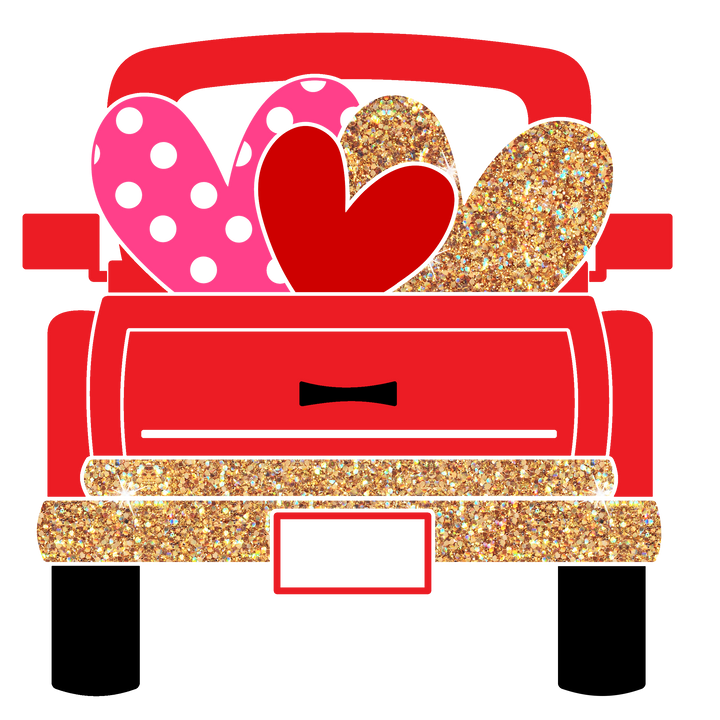 Red Heart Truck Glitter Youth Direct to Film (DTF) Transfer Pinks Tee's & Things