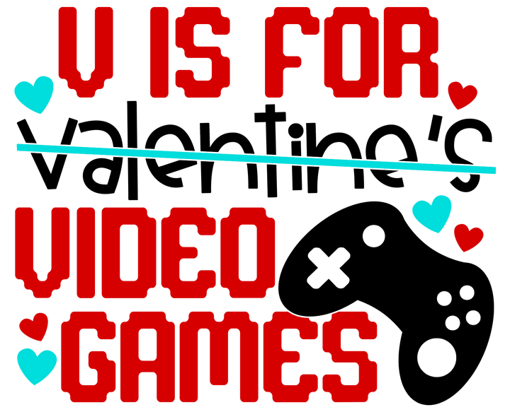 V is for ...Video Games Youth Direct to Film (DTF) Transfer Pinks Tee's & Things